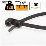 BCT 14 Inch 120 lb Mount Head Cable Ties #10 Hole - Light Heavy Duty Industrial/Home Use -Bag of 100 - UV Black - UV Zip Ties - Y14120MH0C