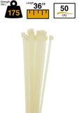 BCT 36 Inch 175 lb Cable Ties - Heavy Duty Industrial/Home Use - Bag of 50 - Natural - Zip Ties - Y361759L