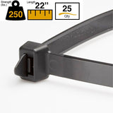 BCT 22 Inch 250 lb Cable Ties - Extra Heavy Duty Industrial/Home Use - Bag of 25 - UV Black - Zip Ties - Y222500Q